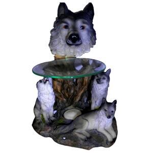 Rustic Nature Resin Wolf and Her Three (3) Pups. Very Detailed Piece, 8.5"H